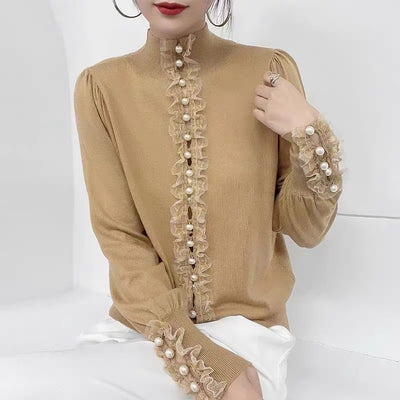 Lace Fungus Stitching Single Row Hollow Cashmere Sweater Women