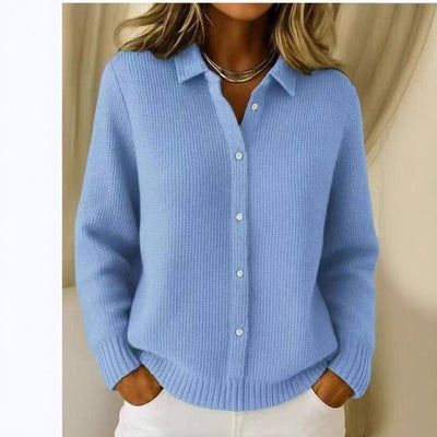 Casaco cardigã de malha com lapela e botões, novidade outono-inverno 2025 estilo europeu e americano internacional, cor lisa, moda casual para mulher