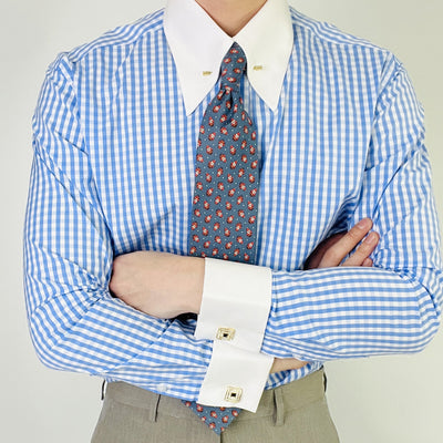 Men's Italian Workwear Plaid Long Sleeve Shirt Slim Fit Pointed Collar Business Casual Color Block Wrinkle-Free Top