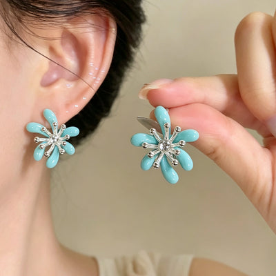 Brincos florais cor macaron estilo francês com textura esmaltada, brincos de zircónia que iluminam a tez, simples, elegantes e versáteis