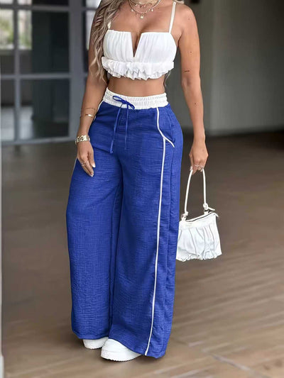 High-Waisted Two-Tone Wide-Leg Pants
