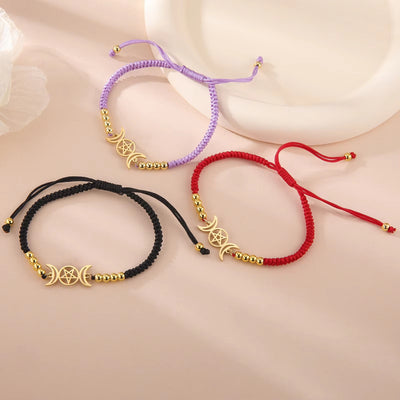 Stainless Steel Triple Moon Goddess Charm Bracelet Double Moon Pentagram Wicca Rope Jewelry Gift For Women