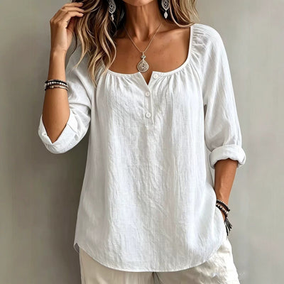 Camisola lisa com decote em V, corte largo