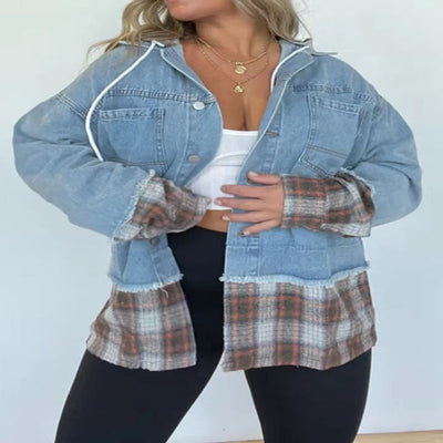 Women's Fashion Casual Denim Plaid Coat