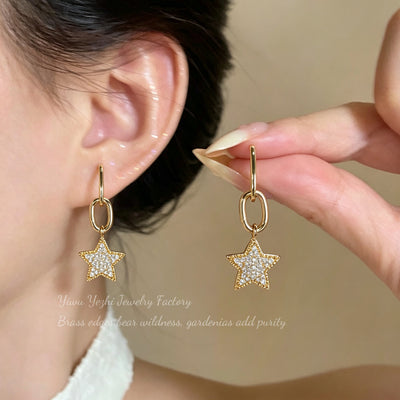 Brincos vazados de zircónia estrelada estilo coreano na moda, estilo original de alta gama, brincos únicos e versáteis, joias de luxo discreto