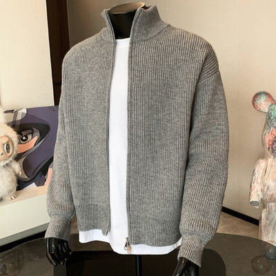 Camisola de malha estilo luxo, casaco cardigã de gola alta de inspiração americana