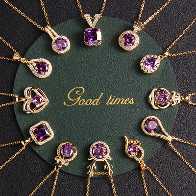 Novo colar de zircónia roxa Douyin para mulher, design de nicho estilo Instagram, pendente coração roxo Donglai versátil