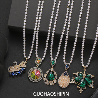 Korean Style Versatile Fashion Flower Sweater Chain Autumn And Winter Accessories Long Necklace Women's High-End Cat's Eye Pendant Camellia