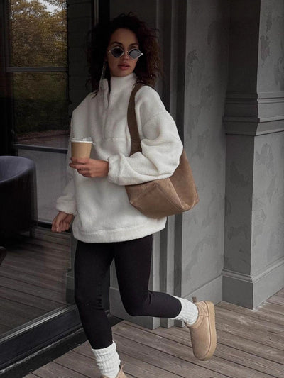 Autumn Winter New Cross-Border Lamb Wool Pullover Versatile Sweatshirt For Women, Warm European And American Style Zipper Collar Fleece Jacket