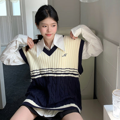 Striped Knitted Vest For Women's Tank Top