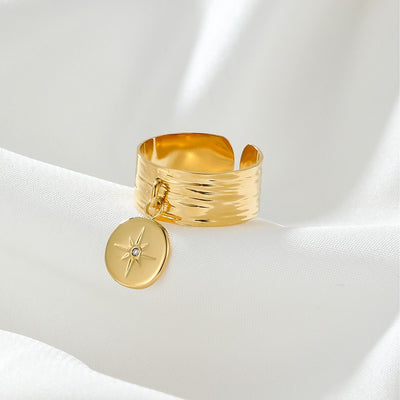 Six-pointed Star Inlaid Zircon Opening Adjustable Stainless Steel Gold-plated Ring