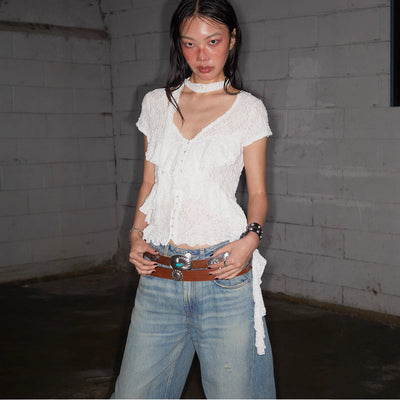 Top de renda vazada, estilo western