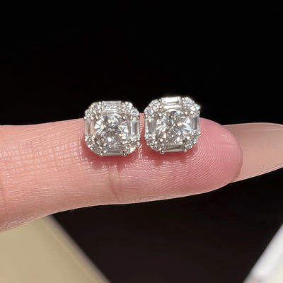 Brincos de pressão quadrados de moissanite em prata S925 que não perdem a cor, de alta gama