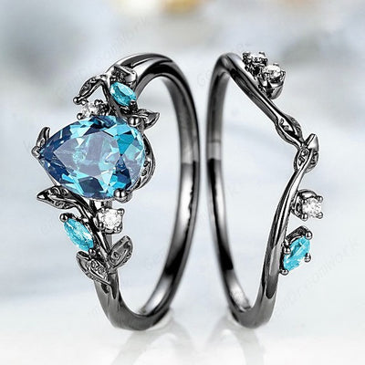 Sanjie, anel europeu e americano por grosso, anel de topázio azul natural, joia de moda transfronteiriça com diamante em forma de gota de água