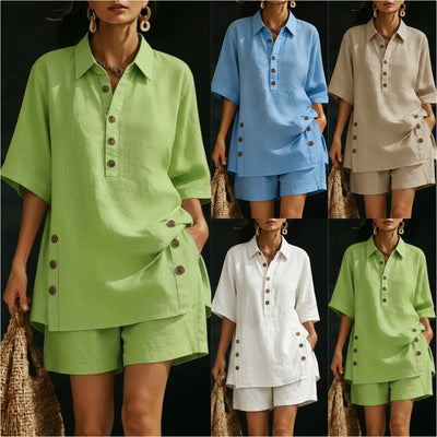 Short-Sleeve Shirt and Wide-Leg Pants Set