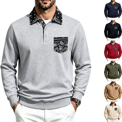 Casual Trendy Men's Color-block Button-up Lapel Pocket Hoodie