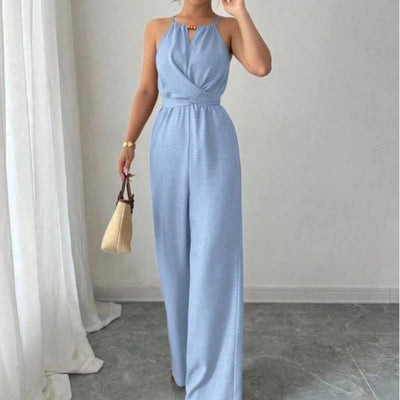 Macacão de pescoço halter elegante estilo francês para mulher